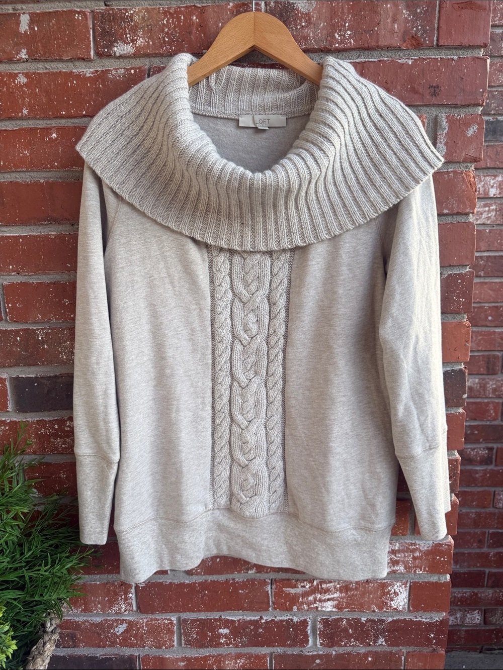 LOFT Taupe Cowl Neck Sweater